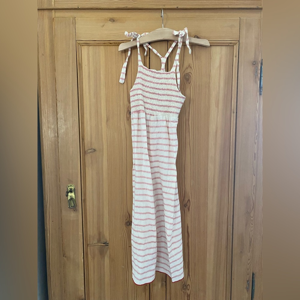 Fin & Vince Smocked Red Striped Sunsuit with Tie Straps